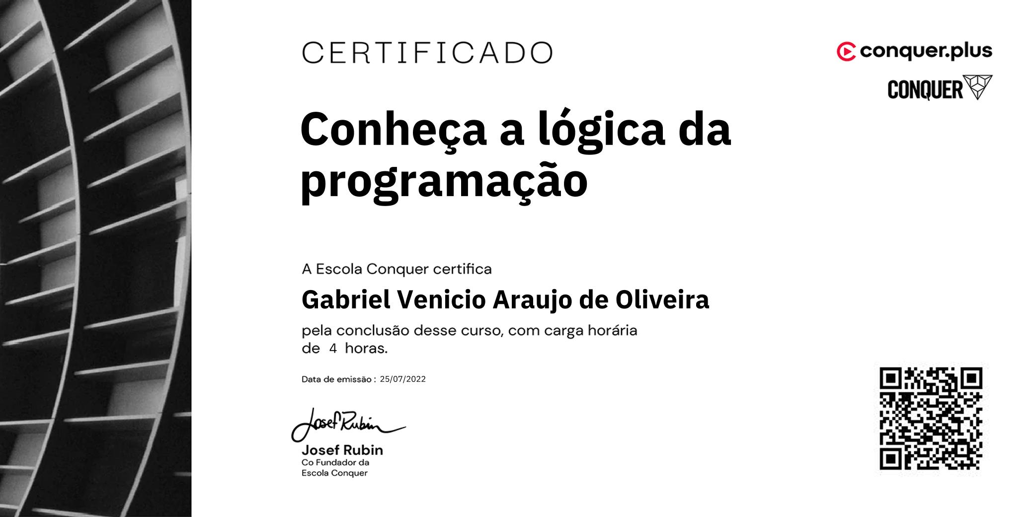 Certificado de Conheça a lógica da programação